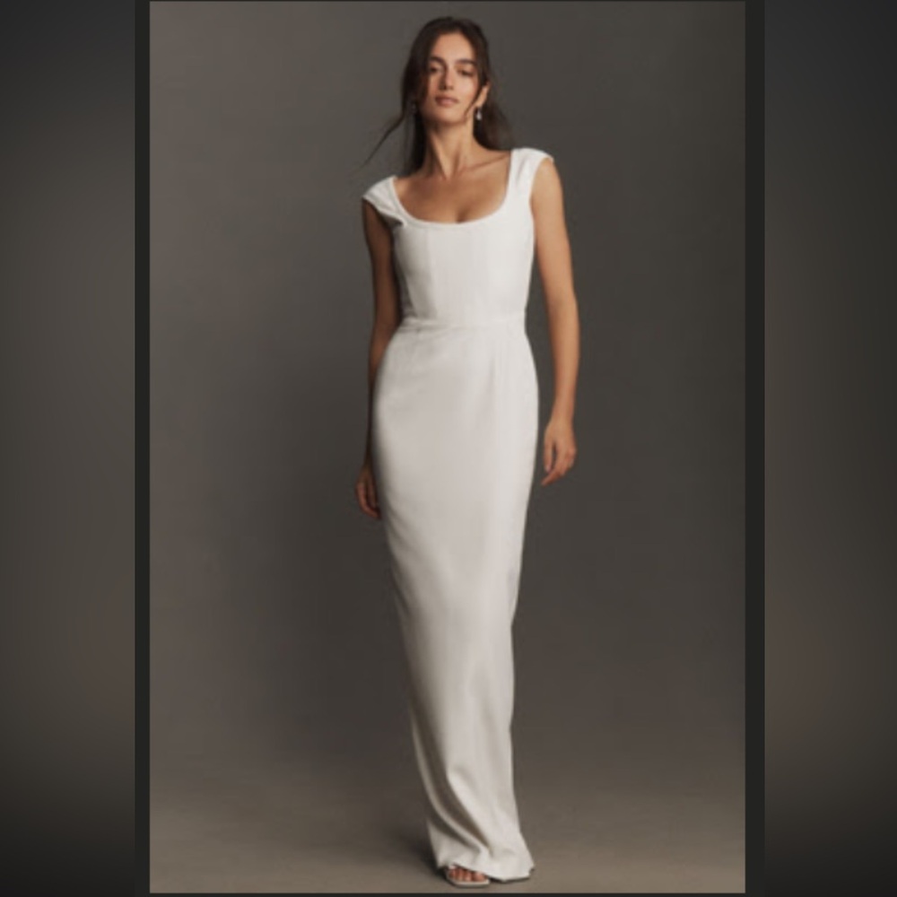 SAU LEE BROOKE CAP-SLEEVE SCOOP-NECK CREPE MAXI DRESS